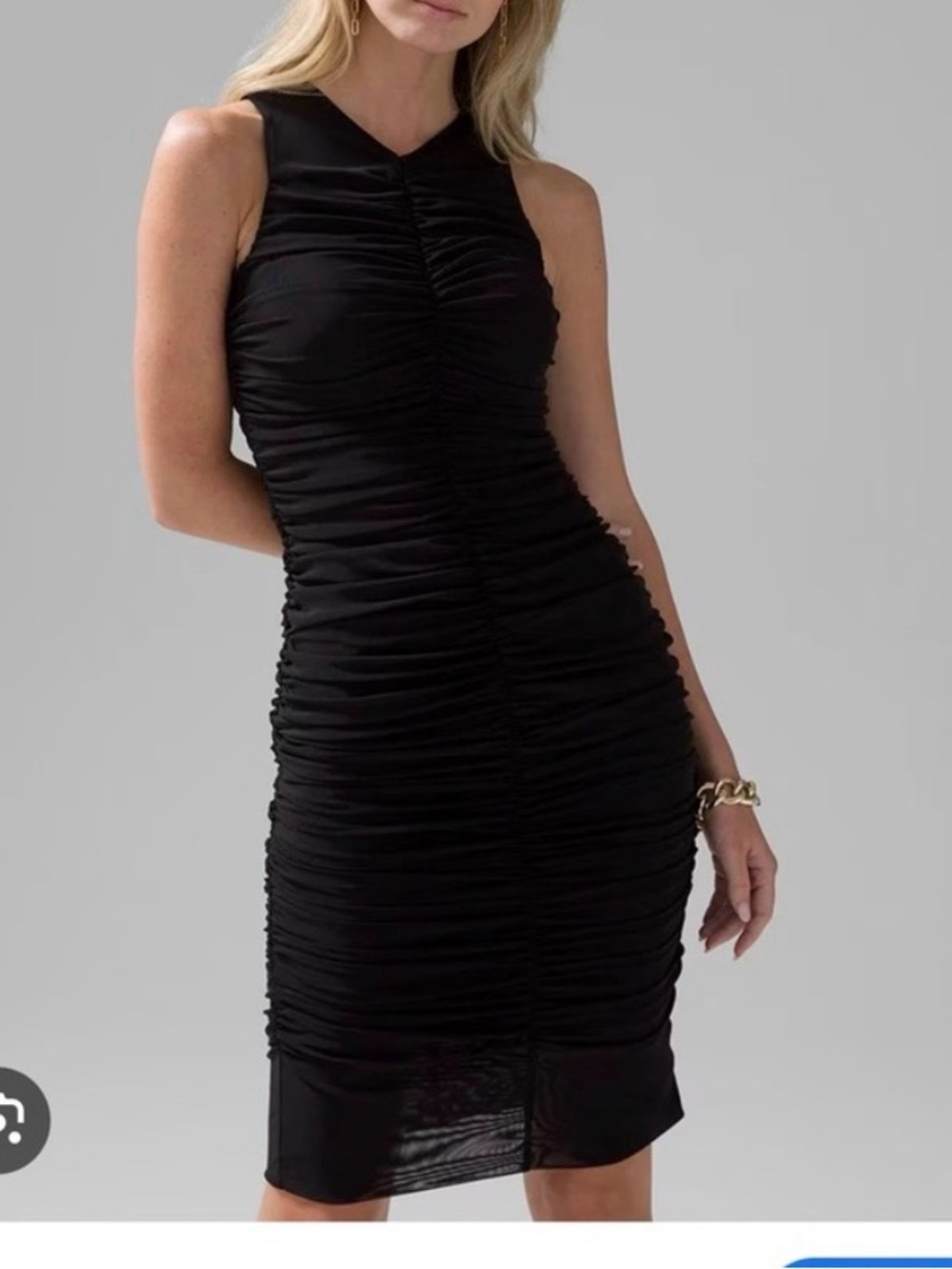 White House Black Market Black Ruched Sleeveless Bodycon Dress